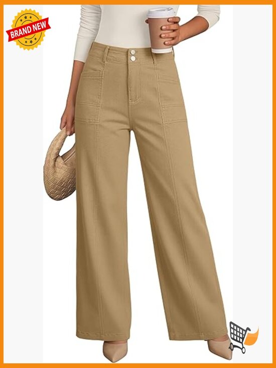 Denim - High Waist Wide Leg Stretchy Baggy Denim Jeans Pull On Tummy Control